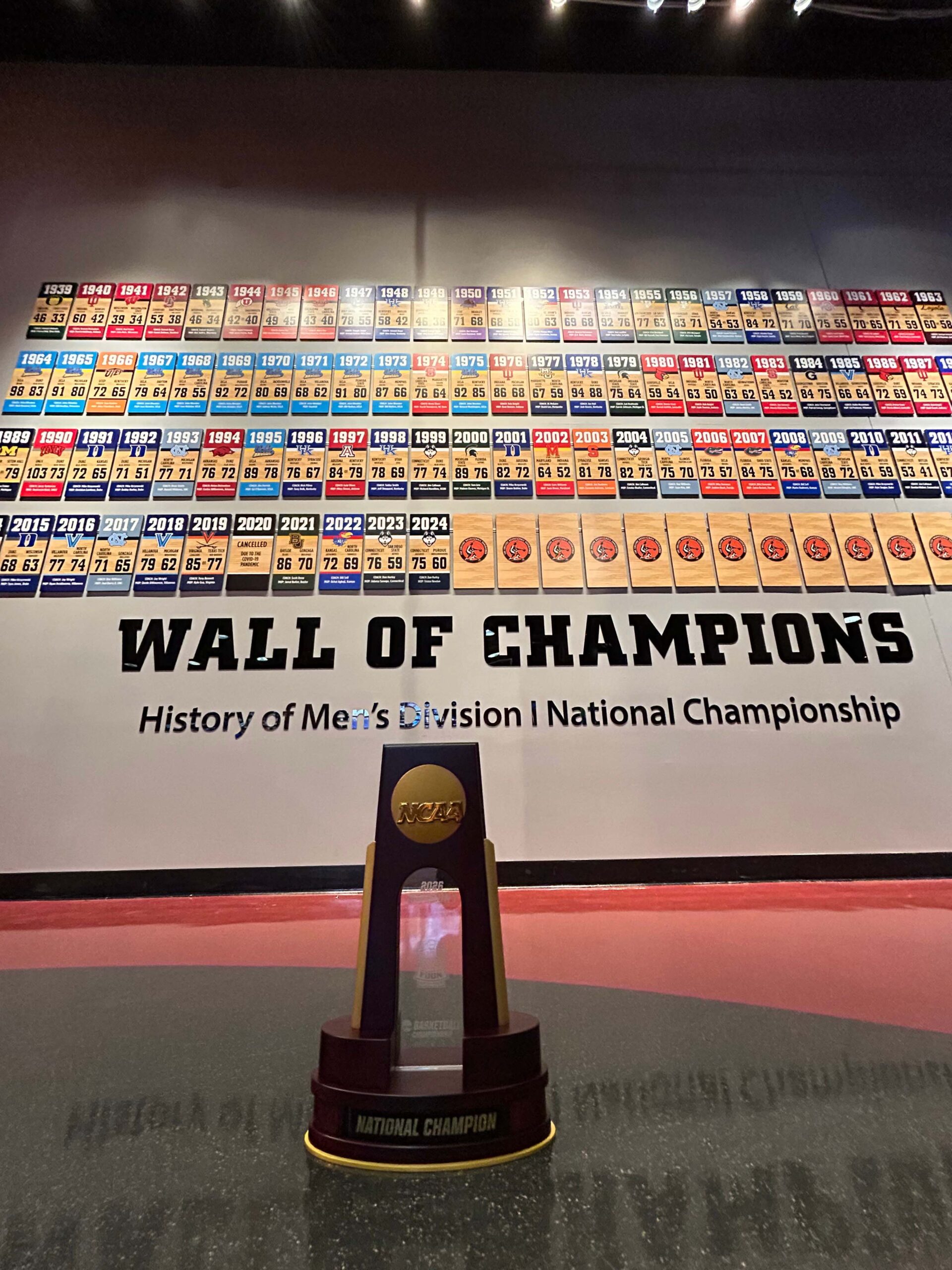 The NCAA Men's Final Four trophy at the College Basketball Hall of Fame.